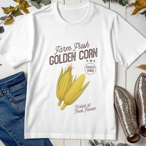 Farmers Market Vintage Style Graphic Tee Fall Autumn Corn T-Shirt - Picture 2 of 4